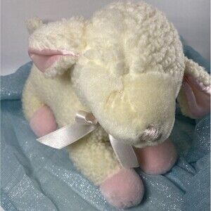 RUSS Wind Up Lullaby Lamb Plush Sleepy Stuffed Animal Musical Jesus Loves Me VTG